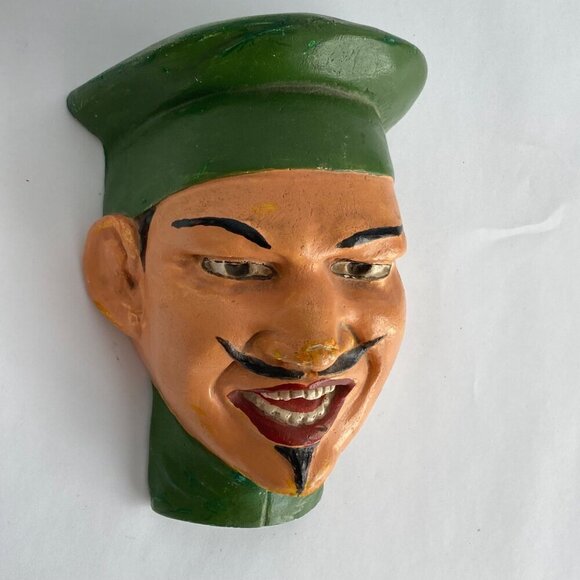 Vintage Chalkware String Holder Angry French Chef Green Beret - Picture 3 of 5